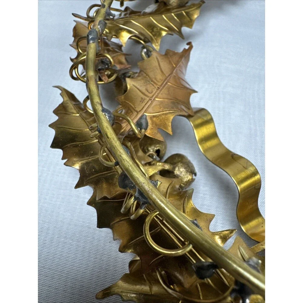 Dresden Petities Choses Brass Wreath Rare Holly Leaves Bells, Petites Christmas